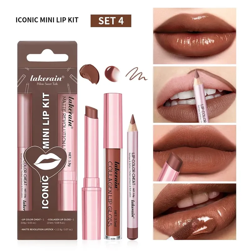 5 farve læbe liner + læbestift sæt og læbe plet let farve mat læbe kit læbestift Langvarig rød læbestift læbe makeup sæt — image 10