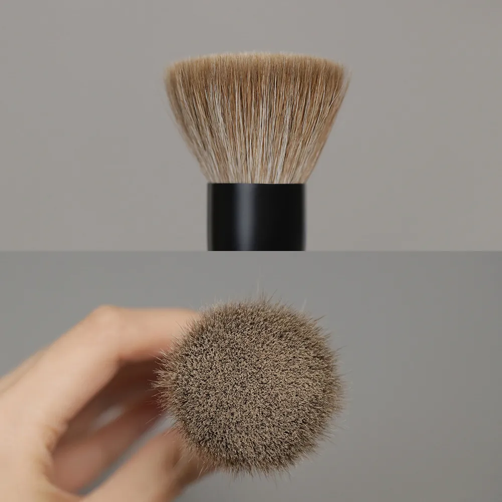 T108 Professional Handmade Makeup Brushes Natural Goat Hair Flat Top Face Powder Brush Short Ebony Wood Handle Make Up Brush