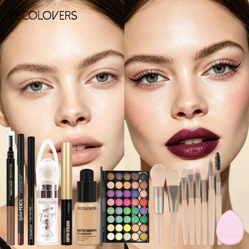 16PCS/SET Bright Multicolor Eyeshadow Long Lasting Foundation Primer Eye Lip Makeup and Soft Makeup Brushes for Party Looks — image 3