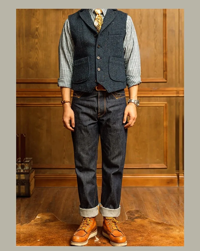 Red Tornado 350 Selvedge Jeans with Pocket Stitching Designs Buckle Back 14oz Raw Denim Pants