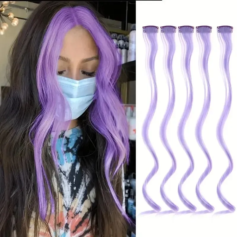 5Pcs Colored Hair Extensions Party Highlights Curly Wavy Hairpiece Clip In Synthetic Streak For Girls Women Halloween Wig — image 10