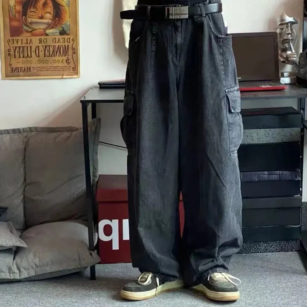 Baggy Jeans Men's Oversize Cargo Korean Black Wide Pants Streetwear Hip Hop Harajuku Male Fashion Straight Denim Pants — image 1