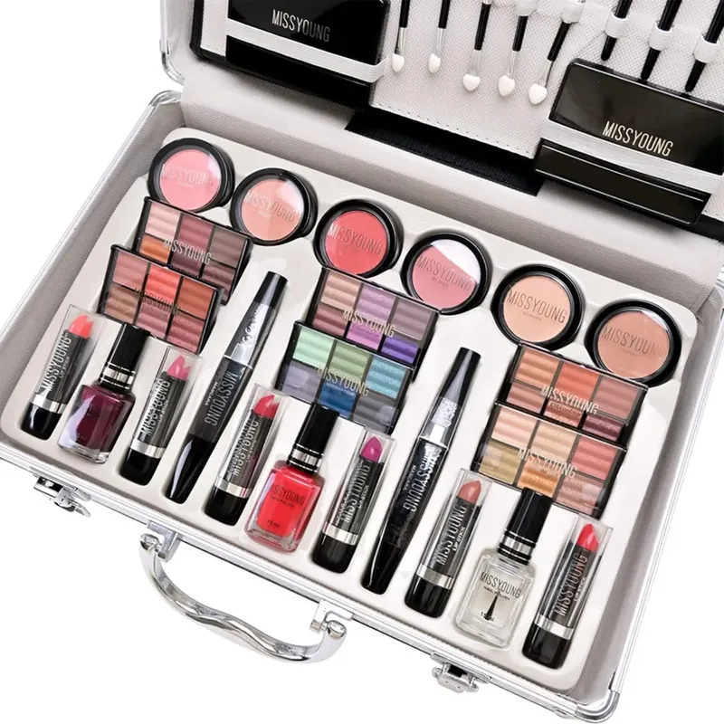 68pcs All in 1 Makeup box Makeup case Eyeshadow palette Powder Lip Stick Mascara Lip Pencil Eye Pencil Lip Brush Blush Mirror