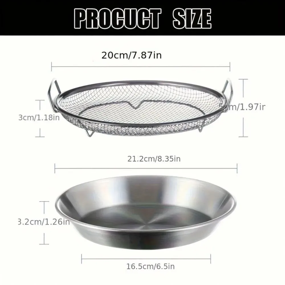 Rejilla para freír de acero inoxidable resistente con bandeja, cesta de malla metálica plegable para drenaje de aceite, apta para lavavajillas