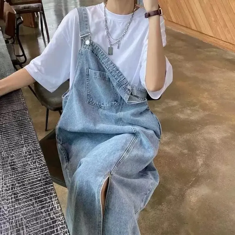 Nieuwe Onregelmatige Split Cowboy Denim Jurk Vrouwen Mouwloze Jeans Jurken Mode Vrouwelijke Solid Casual Losse Band Jurken — image 3