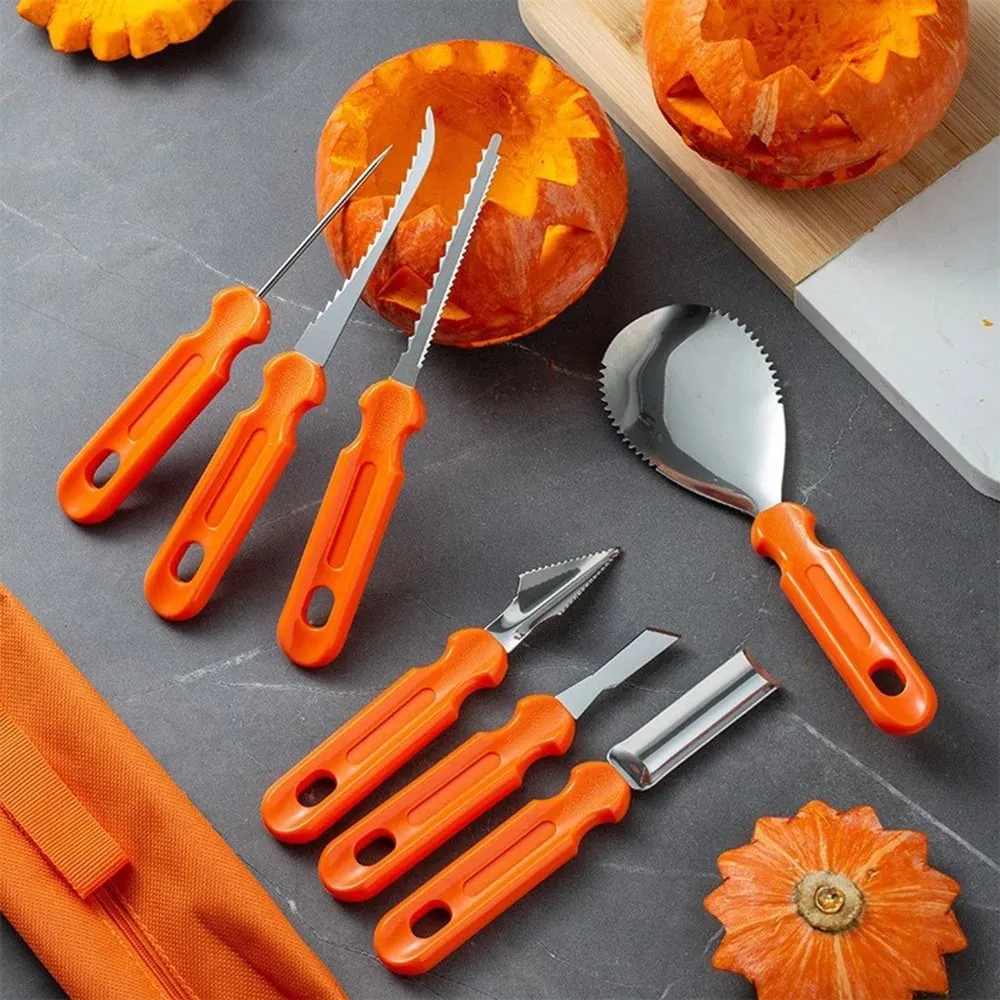 7pcs/Set Halloween Stainless Steel Pumpkin Carving Tools Kit Professional Pumpkin Carving knife Set With Storage Bag — image 9