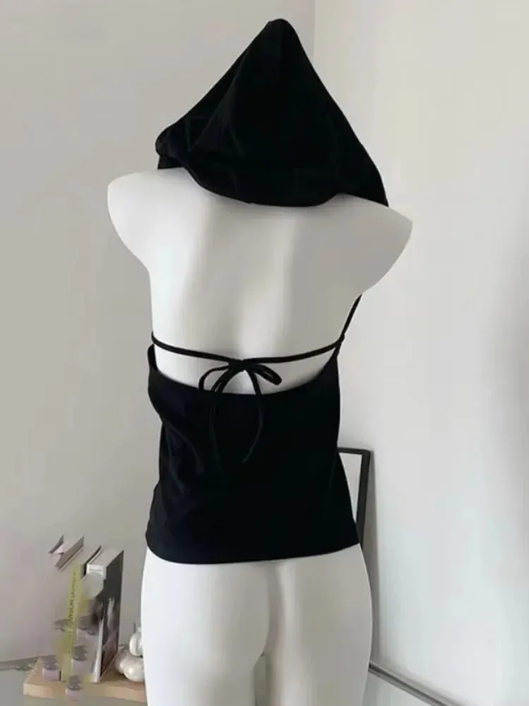 2025 Ropa Mujer Backless Bandage Y2k Tank Top Women Solid Hooded Tunic Casual Camisole Fashion Sexy Korean Summer Cropped Tanks — image 8