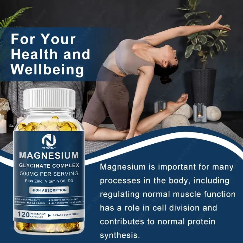 Magnesium Glycinate Supplement 500mg & Zinc Vitamin D3 B6 High Absorption Support for Women & Men Mineral Vegan Capsules — image 4
