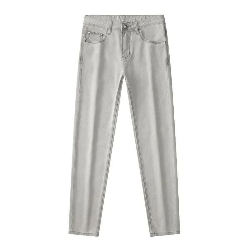 2025 Spring/Summer Fashion Light Luxury Jeans for Men Simple and Versatile Elastic Slim Fit Small Straight Leg Casual Pants — image 5