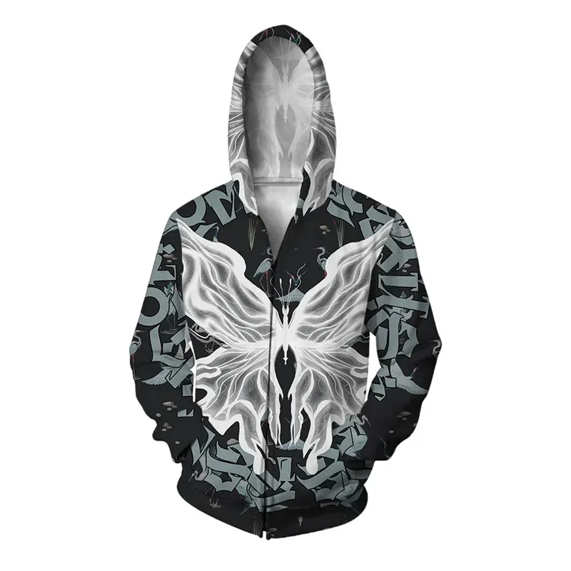 3D-printet Butterfly Eagle Wolf hættetrøje til mænd Dyr Dæmon Grafisk Sweatshirt Fritid Løs lynlås Pullover Komfortable hættetrøjer — image 3