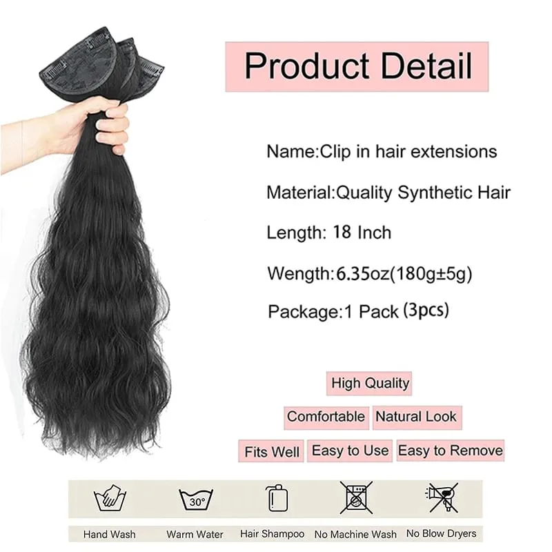 Clip in Hair Extensions for Women 3PCS Long Wavy Curly Clip on Hair Extensions 18 Inch Synthetic Thick Hairpieces — image 4