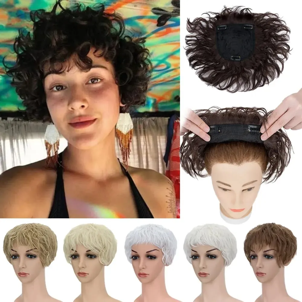 Snoilite Synthetic Natural Curly Hair Topper Replacement Hair Piece 13x13cm Short Hair Topper Clip in Wavy Hair Extensions Grey — image 2
