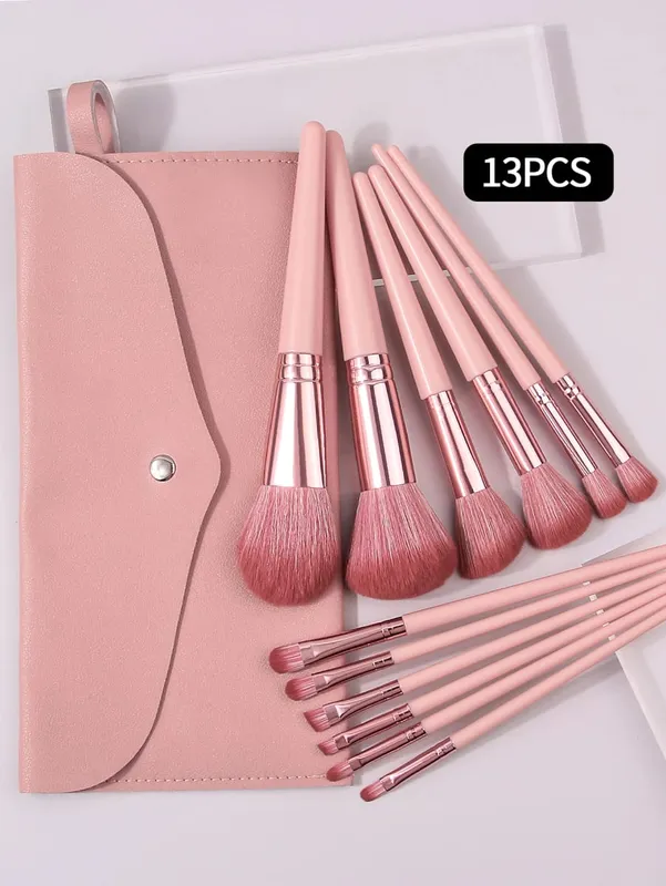 13Pcs Makeup Brush Set Comes With a Portable Envelope Makeup Brush Bag Blush Loose Powder and Eyeliner Brushes