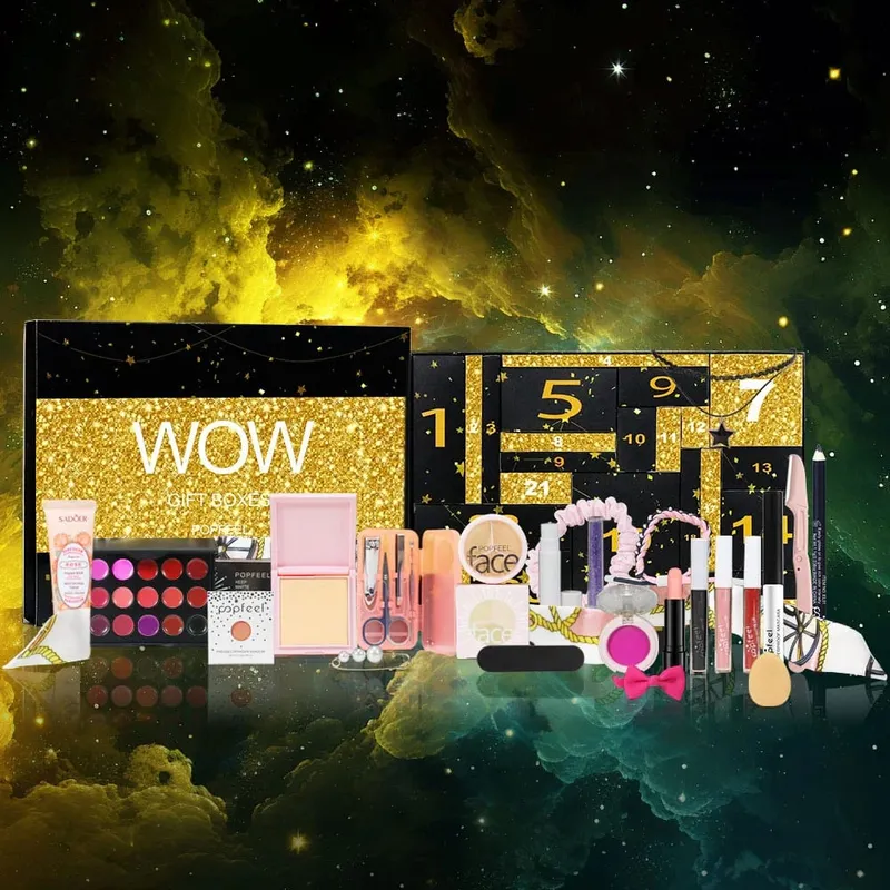 Deluxe Girls Makeup Gift Set - 24-Piece Countdown Surprise Box with Concealer Lipstick and Powder -For Holiday Gift