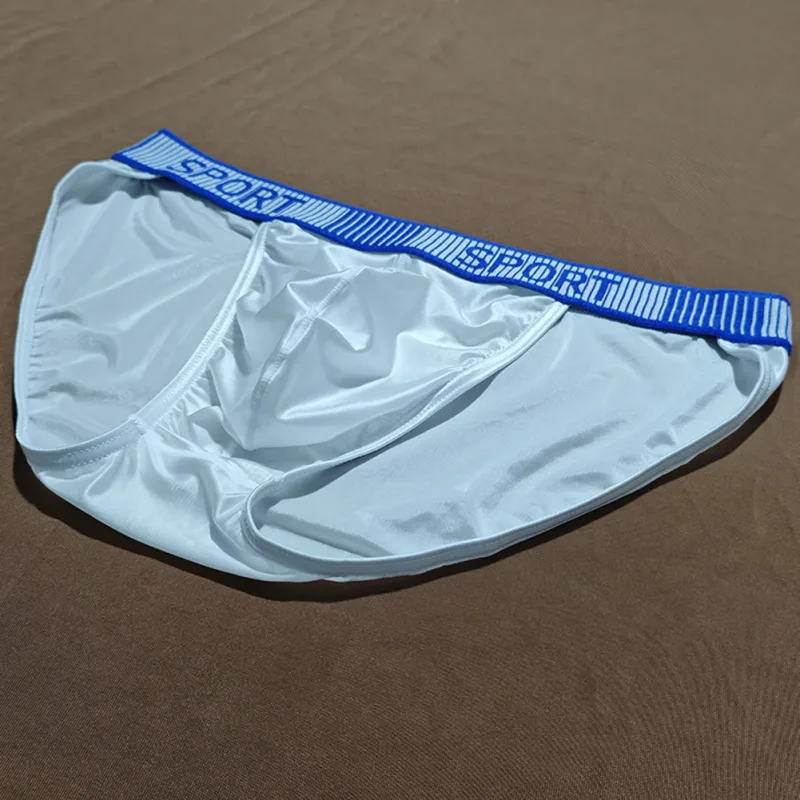 Men High Fork Briefs Mid Waist Elastic Breathable U Convex Underpants Ice Silk Men's Underwear Close Fitting Silky Shorts — image 7