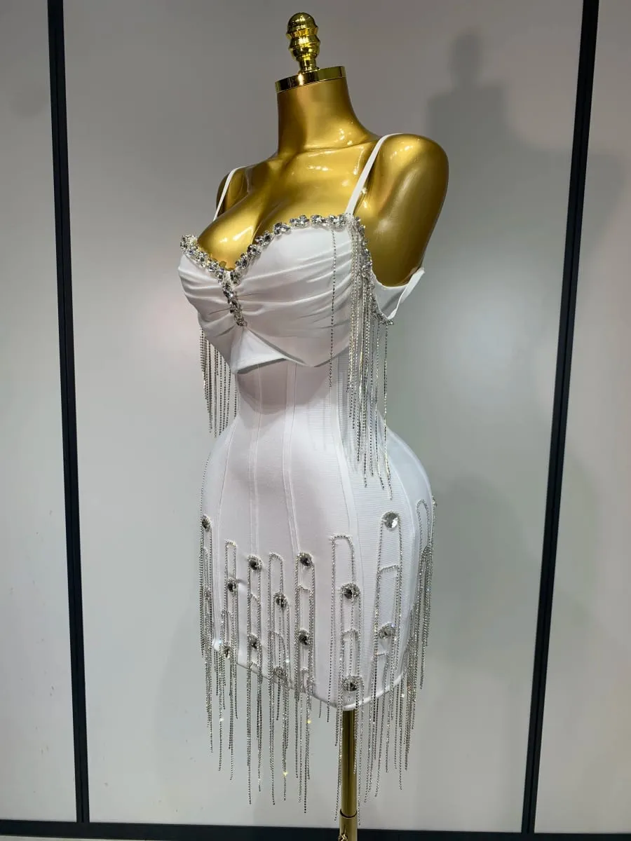Kobiety seksowny Backless Spaghetti pasek Bodycon bandażowa sukienka bez rękawów 2025 elegancka suknia balowa klub wieczorowe sukienki urodzinowe — image 3