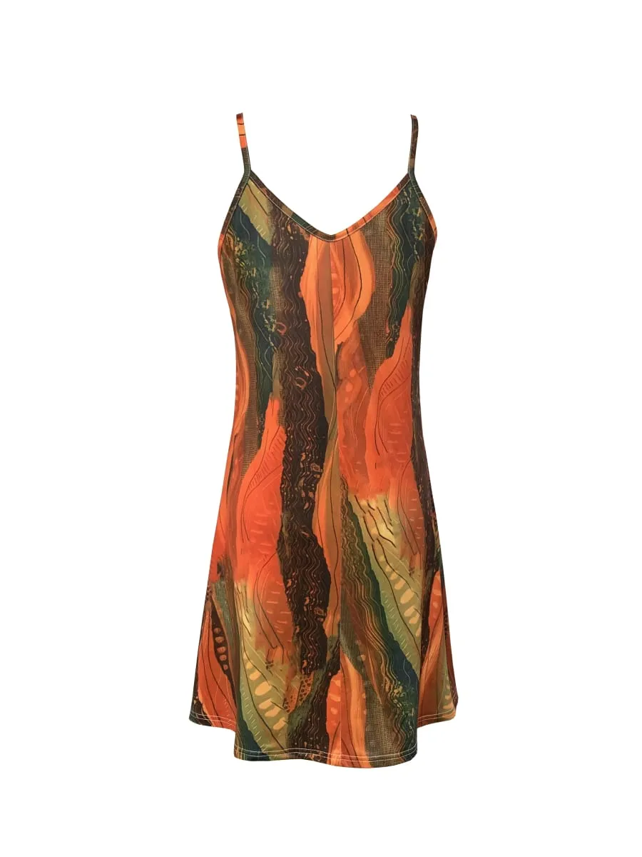 Women's Summer Spaghetti Strap Dress Colorful Abstract Print Ideal Vacation Outfits Flowy Casual Dress Must - Have Clothes — image 6