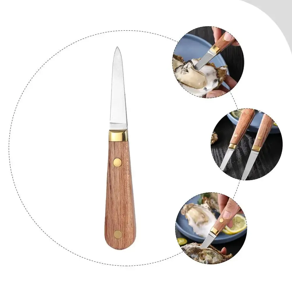 Oyster Knife Shuck Seafood Shucking Preparation Utensils Shucker Tools Wood Kit Opening Cracker and Hand Care — image 3