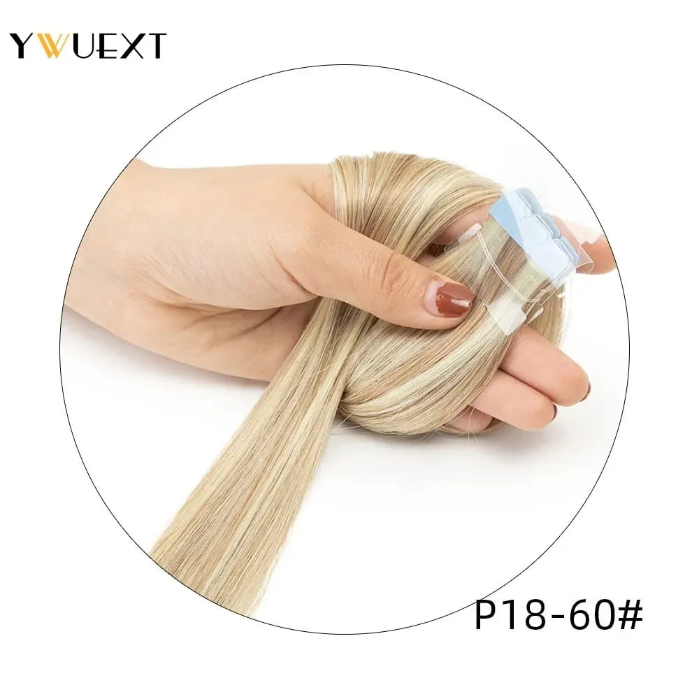 Mini Tape in Human Hair Extensions Straight Natural Black 1B# Machine Made Remy Hair 10pcs/pack Invisible Tape Hair — image 14