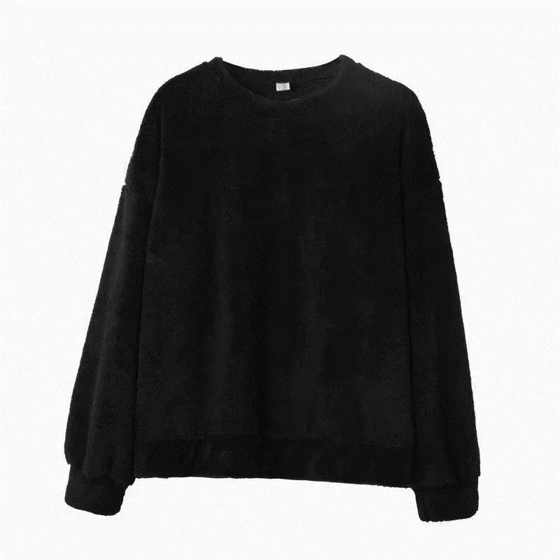 Oversize Sweatshirt Solid Color Lamb Hair O-Neck Long Sleeve Men's Sweatshirt Korean Fashion Loose Hoodies Streetwear Harajuku — image 7
