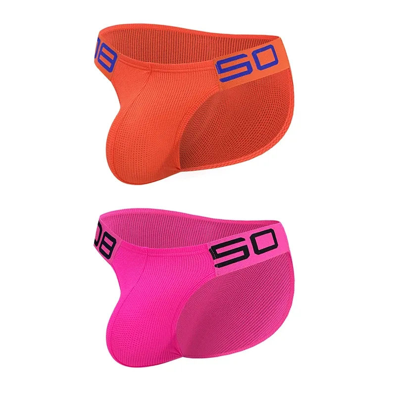 Calzoncillos transpirables de malla de mezcla de nailon para hombre, ropa interior Sexy de Color fluorescente con letras de empalme de cuerno en relieve, cinturilla elástica ancha — image 29