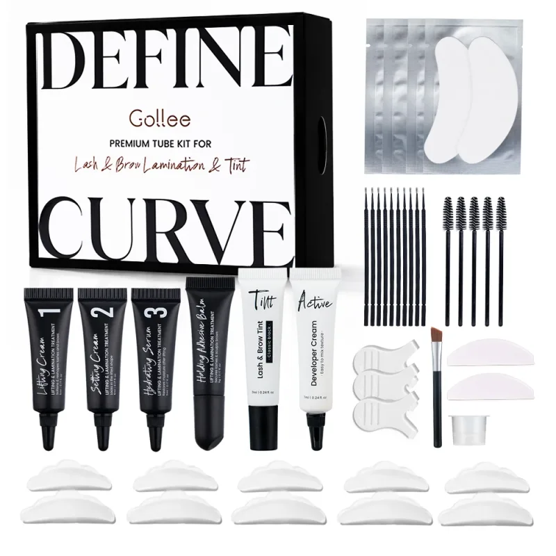 Gollee Eyelash Lifting Perm Kit Natural Lashes Enhancer Long Lasting 4-6 Weeks Black Lash Brow Tinting Perm Professional Makeup