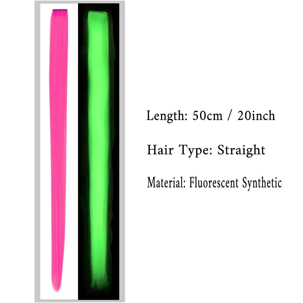 20 Inch Glow in the Dark Hair Extensions Clip Luminous Colored Hairpieces Party Rainbow Hair Clips Synthetic Straight Wig — image 5