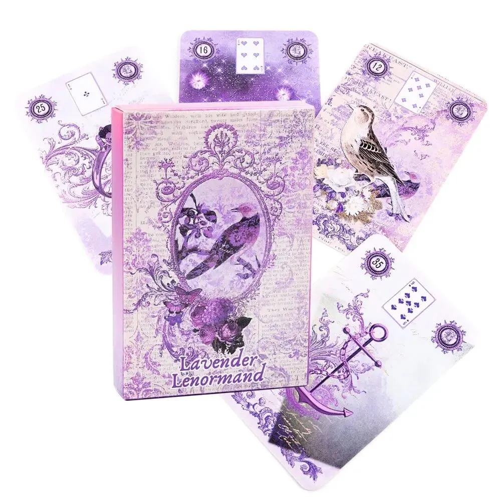 Dek Lavender Lenormand - Kad 9*6sm 36 dengan Ilustrasi Botani Vintaj Alternatif Tarot Estetik Ungu Shabby Chic — image 2