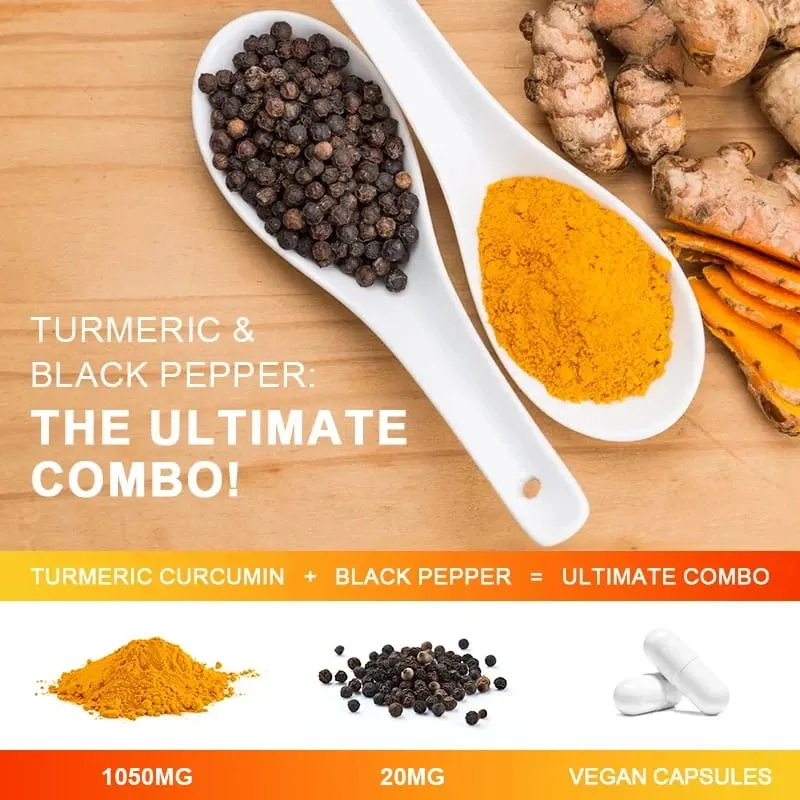 Turmeric Curcumin Capsules - with Black Pepper 95% Curcumin Complex - for Joint Digestive & Immune Support Supplement — image 2