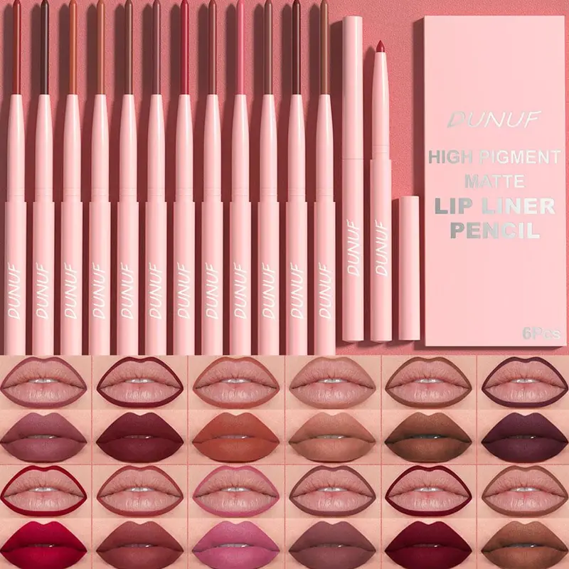 6 Color Lip Liner Pen Set Waterproof Sweatproof Easy Coloring Lasting Non-fading Color Rendering Lip Gloss Set Beauty Makeup — image 2