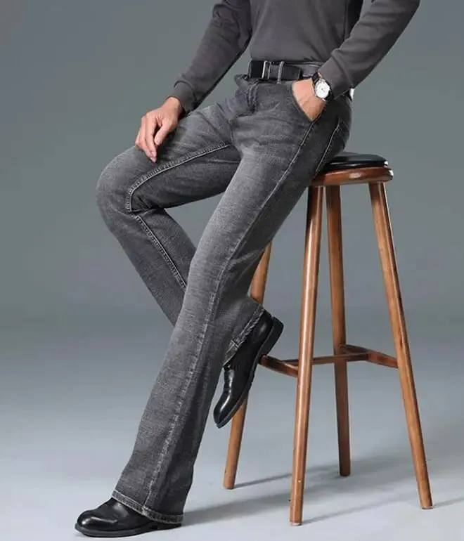 Smoke Gray Flared Jeans Of The 1980s Men High Waisted Wide Boot Cut Pants Wde Leg Denim Trousers — image 7