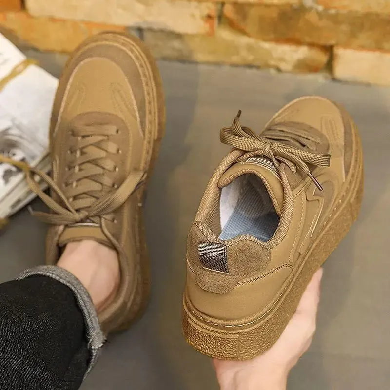 Fashion Leather Sneakers Men's Flat Breathable Vulcanized Shoes Outdoor Leisure Wear-resistant Platform Shoes Zapatillas Hombre