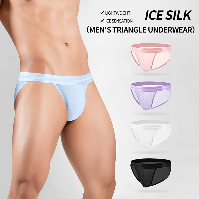 Ice Silk Ultra-thin Men's Underwear Summer Cool Breathable Panties Seamless Sexy U Pouch Men Briefs High Slit Triangle Pants — image 9