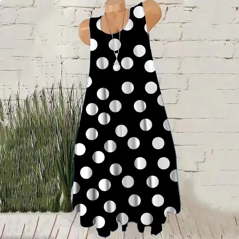 Round Dot Pattern Fashion Women Mini Dresses Summer Sleeveless 3D Printing Street Ladies Trend Dress 3XL Plus Size Casual Dress — image 3