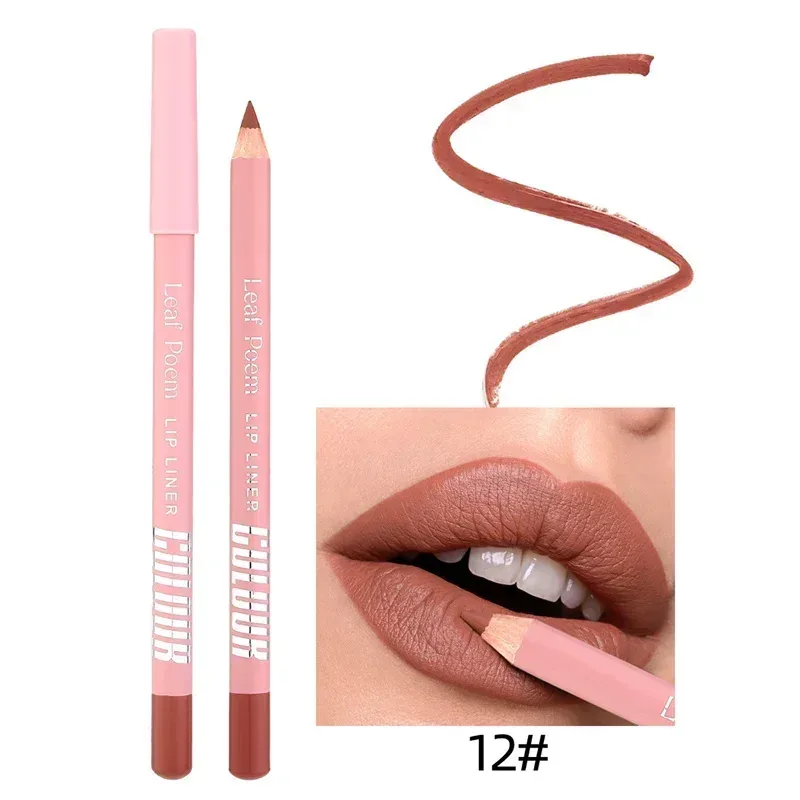 12-Color Waterproof Matte Lip Liner Pencil Lasting Smudge-Proof Lipliner Non-Transfer Formula Precise Outline Lip Pencil Makeup