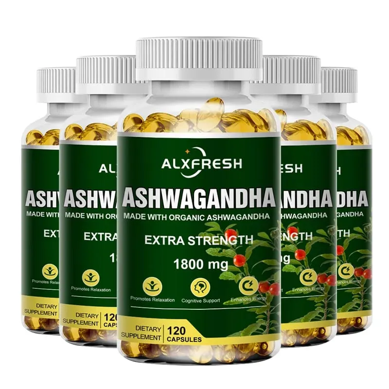 Alxfresh Pure Ashwagandha Root Extract Capsules 1800mg for Natural Mood Stress Focus Brain Energy Sleep Health Support