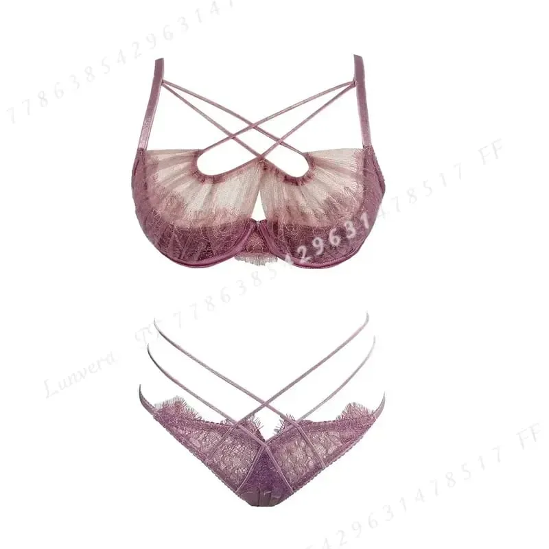 Conjunto de lingerie de renda bordada de verão, conjunto de lingerie de malha transparente, sutiã push up confortável, roupa íntima diária para mulheres, tamanhos 32 a 38 — image 2