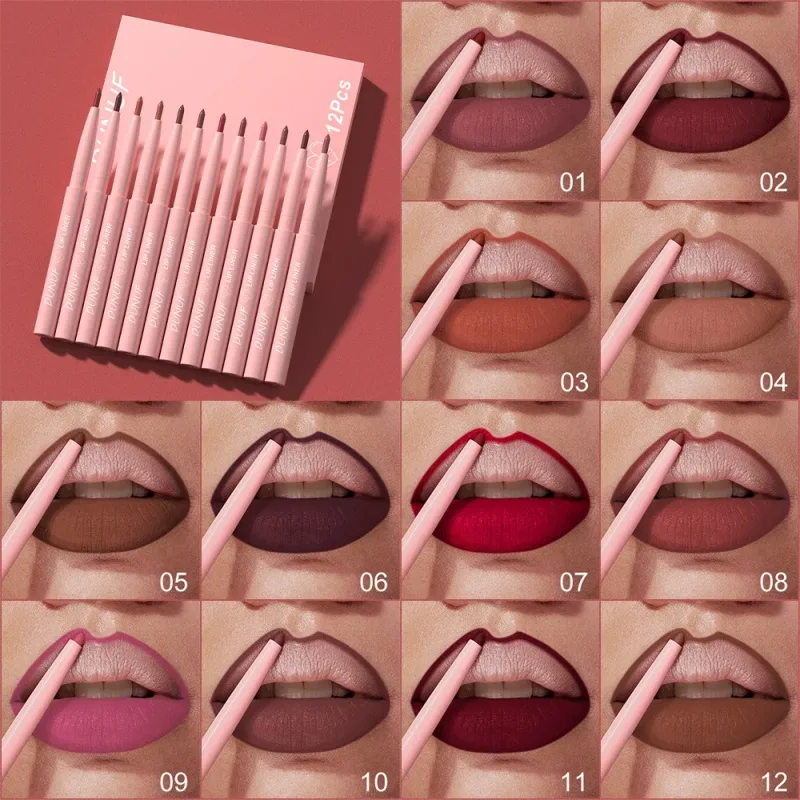 Multi Color Matte Lip Liner Crayon Velvet Waterproof Lip Pencil for Outline & Fill Lips Long Lasting Non Stick Lip Makeup