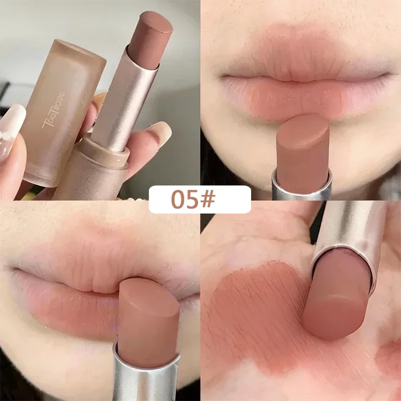 Matte Velvet Lipstick Cool Brown Silky Long Lasting Waterproof Non-stick Cup Lip Gloss Soft Mist Nude Tint Lipstick Lip Makeup