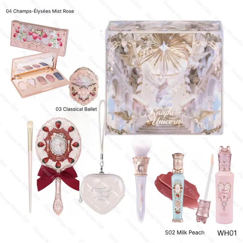 Flower Knows Full Makeup Kit Luxury Gift Box Eyeshadow Palette Blush Lip Cream Hand Mirror Hair Clip Bag Pendant Cute Beauty Cos