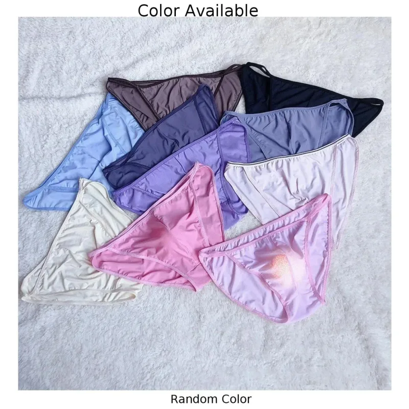 New Men Erotic Breathable Soft Ice Silk Baggy Sheer Bulge Pouch Bikini Thongs Briefs Underpants Solid Men's Underwear Thongs — image 14