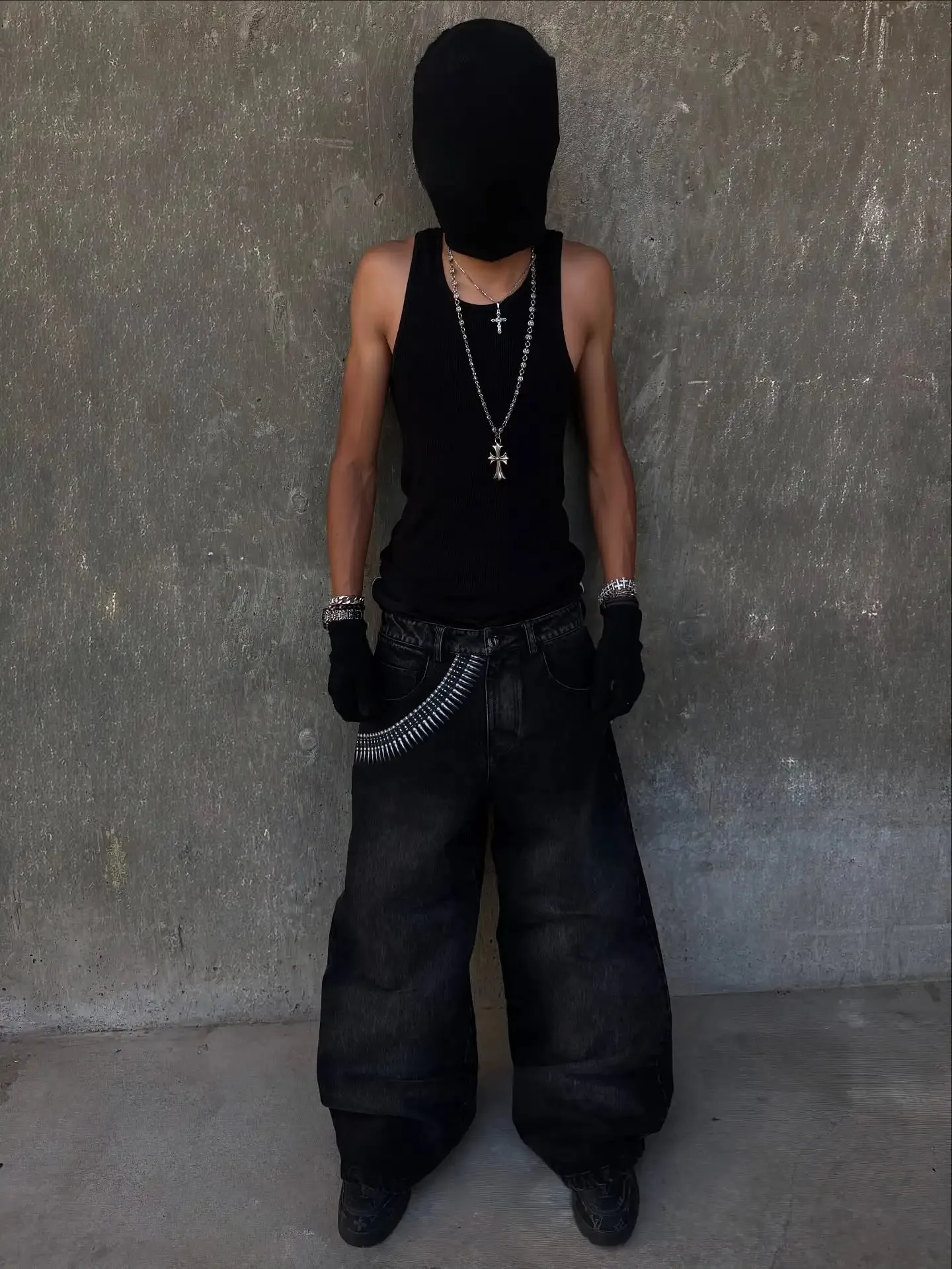 Y2K Baggy Tactical Jeans Men Punk Bullet Chain Print Washed Jean Retro High Street Jeans Hip Hop Men Casual Wide Leg Denim Pants — image 6