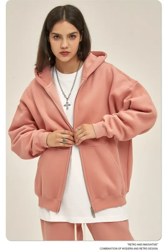 New Men Double Headed Zipper Fleece Hoodies Unisex Loose Basic Solid Warm Hooded Sweatshirts Coats For Winter HY0633 — image 28