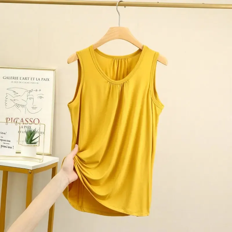 Large size Tank Tops Loose Folds Summer women Modal sleeveless Tshirts Solid color Homewear Top Bottoming Vest XL to 6XL