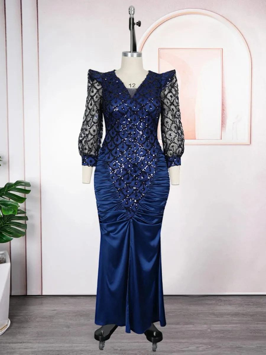 Gaun Pesta Mewah Wanita Elegan Dashiki Sequin Bodycon Jubah Perkahwinan Prom Ulang Tahun Pakaian Petang 2026 Pakaian Musim Bunga Afrika