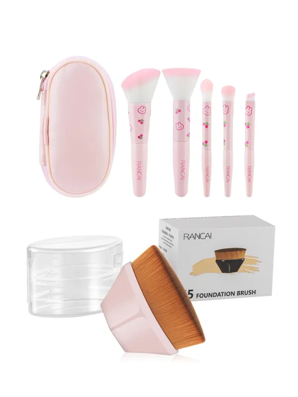 Bộ 5 Cọ Trang Điểm Nhỏ Gọn Dễ Thương Có Hộp Đựng Cọ Cao Cấp Dùng Cho Kem Nền Hoàn Hảo Má Hồng Phấn Mắt Ứng Dụng Dụng Cụ Làm Đẹp — image 9