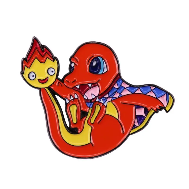 Anime Pokemon Charmander Spille smaltate Colleziona dinosauro Kawaii Spilla in metallo cartone animato Zaino Cappello Borsa Colletto Distintivi con risvolto — image 6