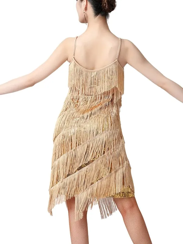 Wanita 1920-an Vintage Great Gatsby Party Dress Sequin Dress Seksi V-Neck Summer Cami Dress Gold Fringe Dress Vestidos Flapper Costumes — image 5