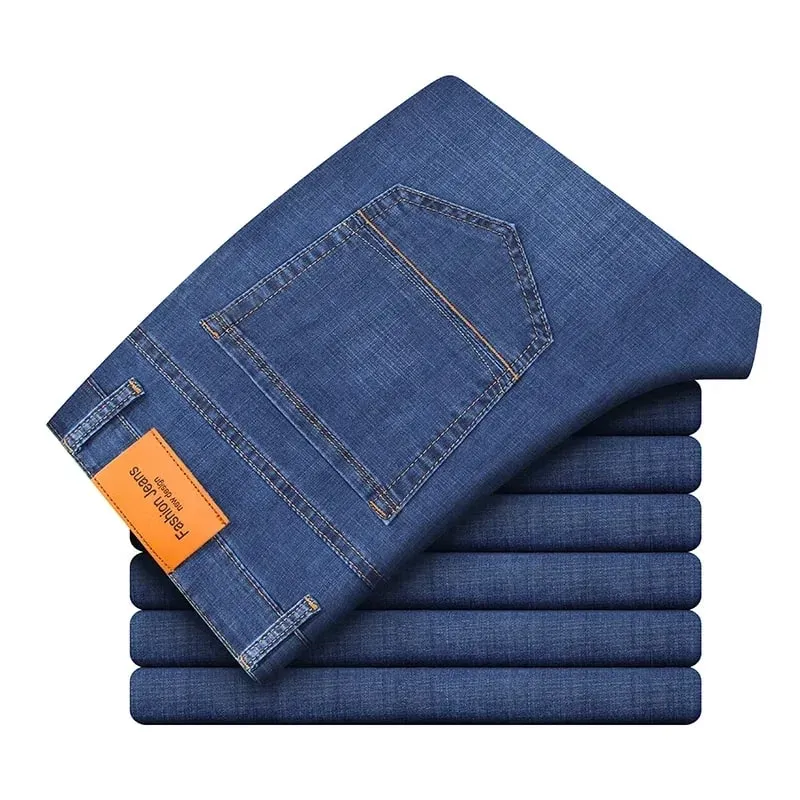 Man Pants Office Business Jeans Men Classic Blue Black Cotton Stretch Straight Denim Pants Male Brand Trousers — image 3