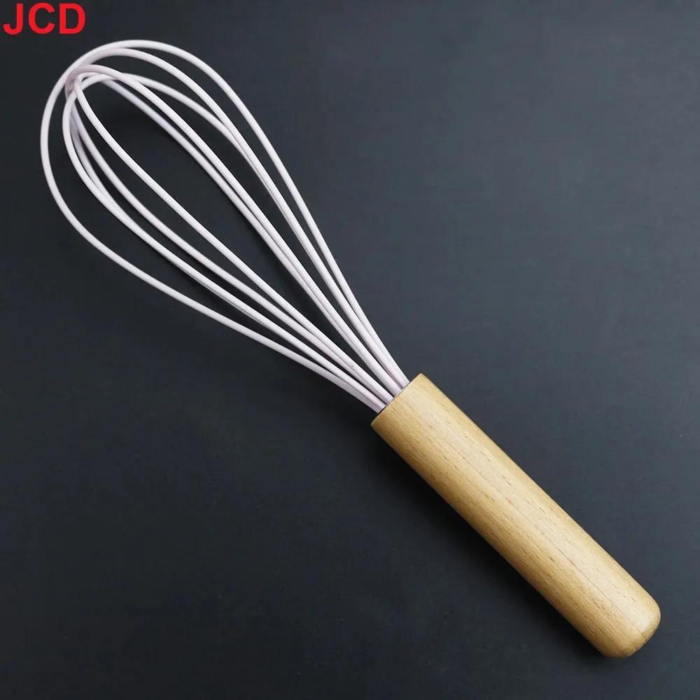 JCD Silicone Egg Beater Whisk Wooden Handle Kitchen Hand Egg Beater Gadgets Kitchen Tools Baking Accessories — image 7